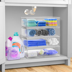 Sorbus acrylic storage 4-pack side stacked demonstrating vertical space-saving layout