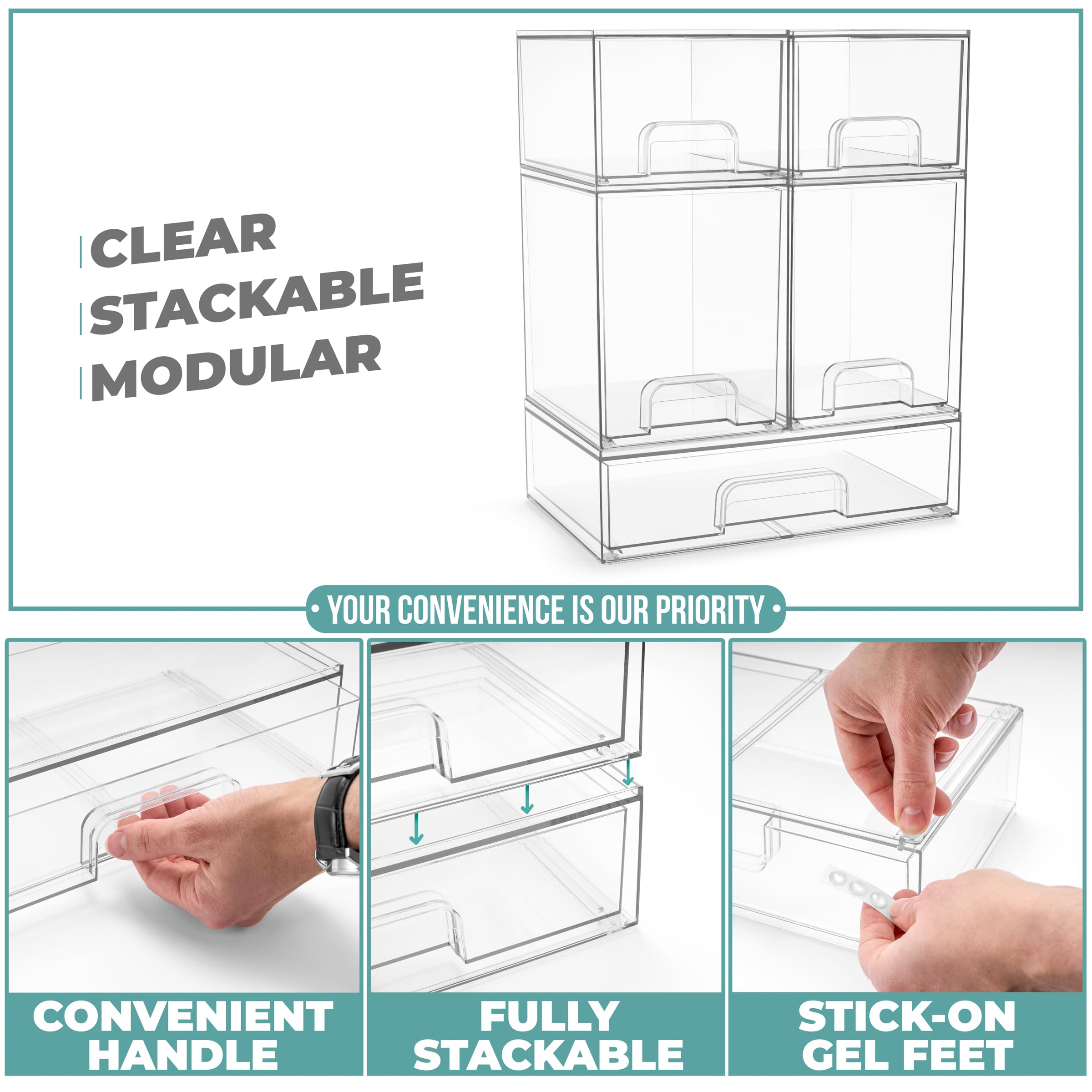 Sorbus acrylic storage containers pull-out drawers with built-in handles