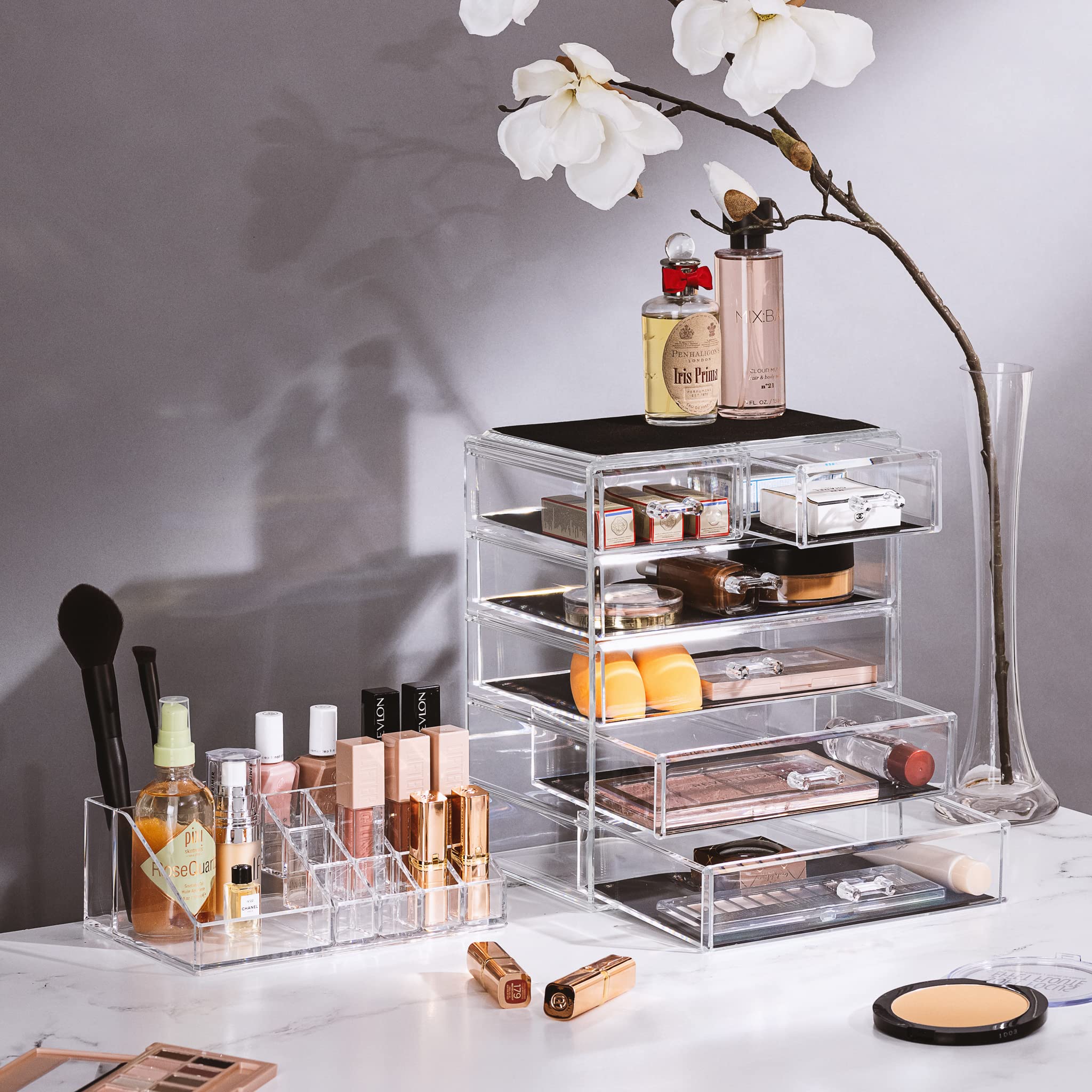 Sorbus clear acrylic storage highlights cosmetics at a glance for faster routines.