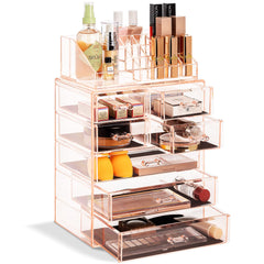 Sorbus clear cosmetic makeup organizer front view offers easy vanity storage and visibility