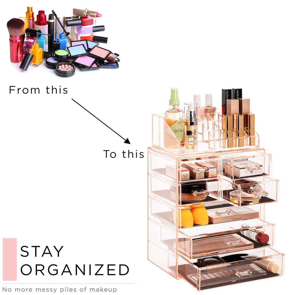 Sorbus clear cosmetic makeup organizer on dresser display highlights style and organization
