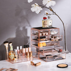 Sorbus clear cosmetic makeup organizer top drawer open highlights spacious compartments for brushes and tubes