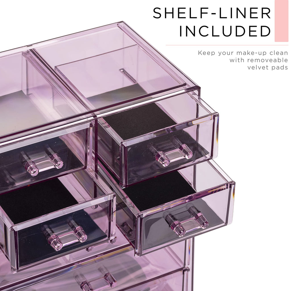 Sorbus clear cosmetic organizer with adjustable slots for brushes, lipsticks, and small tools