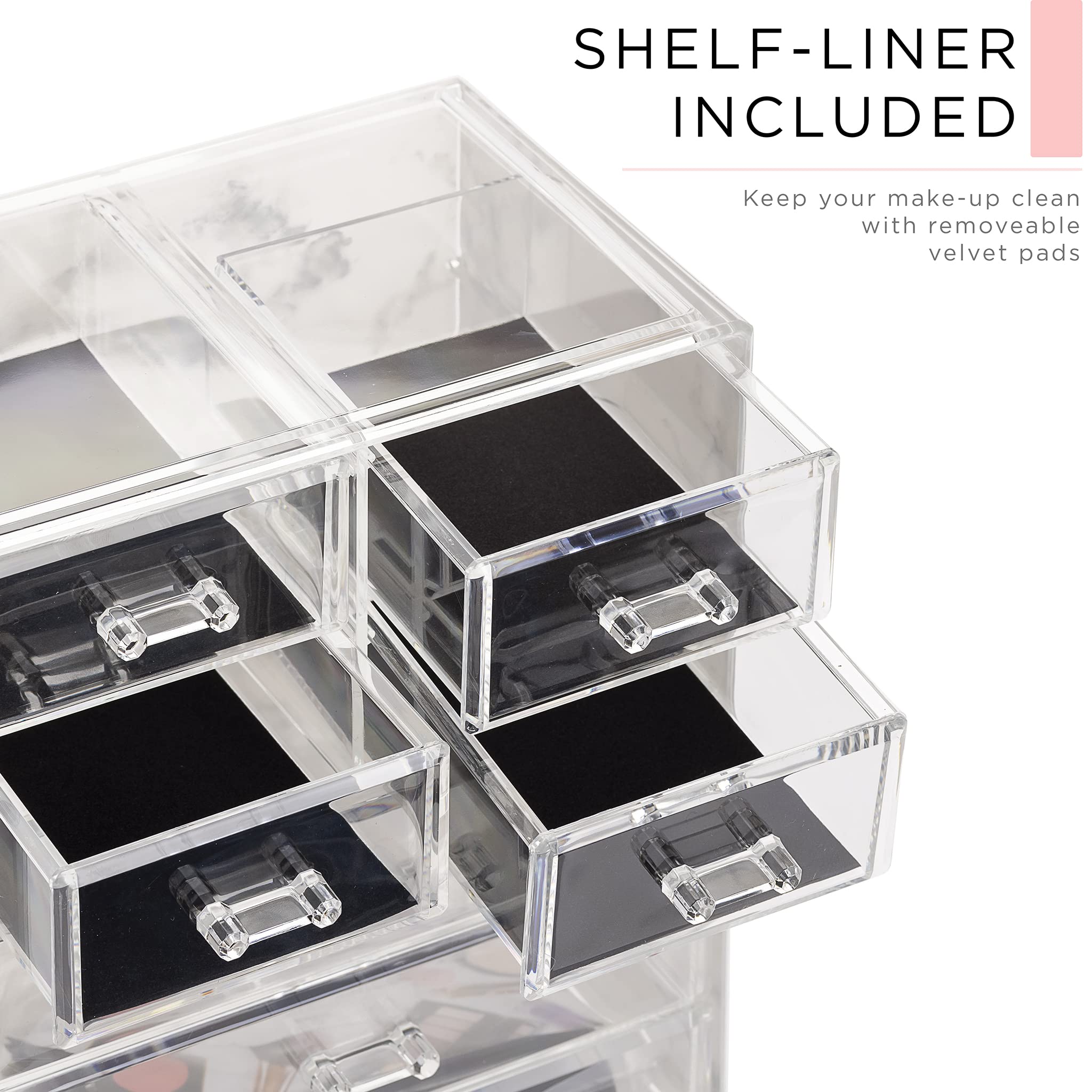 Sorbus clear makeup organizer open layout highlighting compartments for brushes