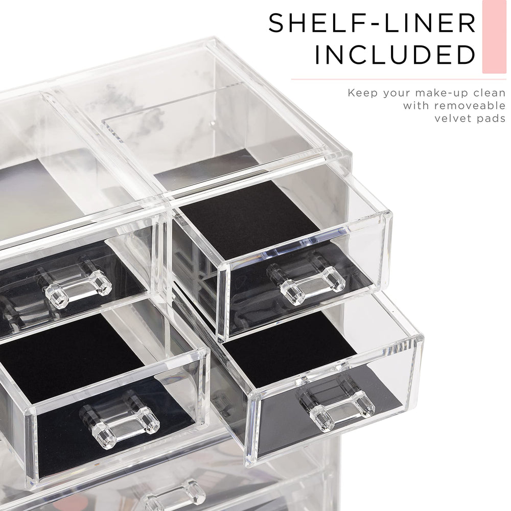 Sorbus clear makeup organizer open layout highlighting compartments for brushes