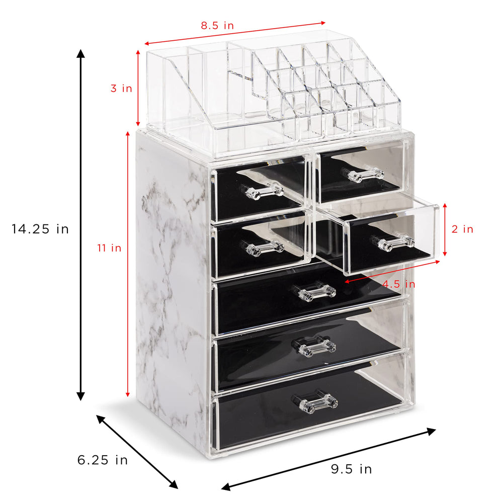 Sorbus clear makeup organizer top slots detachable view for upright storage