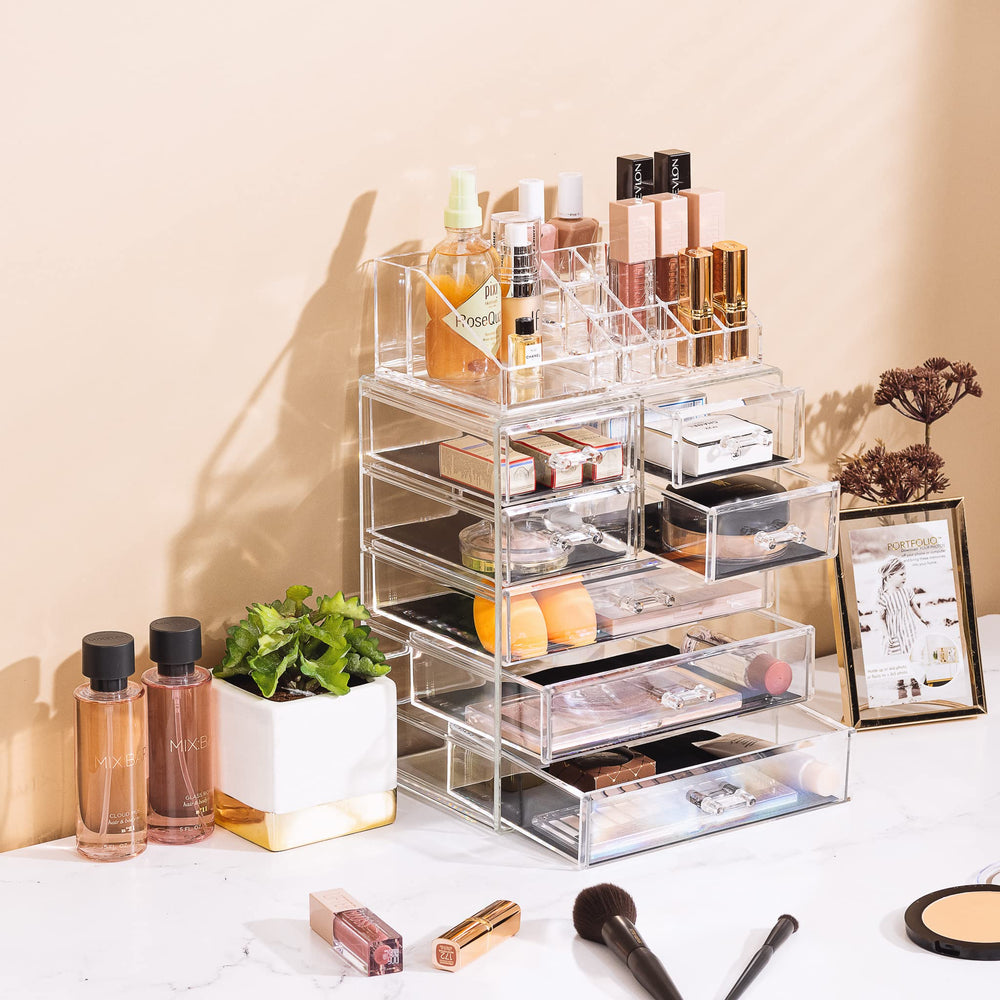 Sorbus compact vanity storage fits on countertops to maximize space
