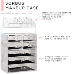 Sorbus marble print makeup organizer side angle stylish vanity complement