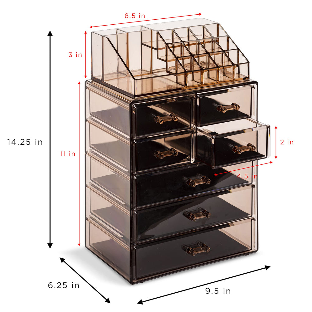 Sorbus top-compartment brushes and jewelry section keeps daily essentials within arm's reach.