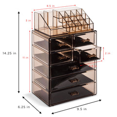Sorbus top-compartment brushes and jewelry section keeps daily essentials within arm's reach.
