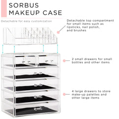 Sorbus top-compartment keeps brushes and jewelry neatly within reach.