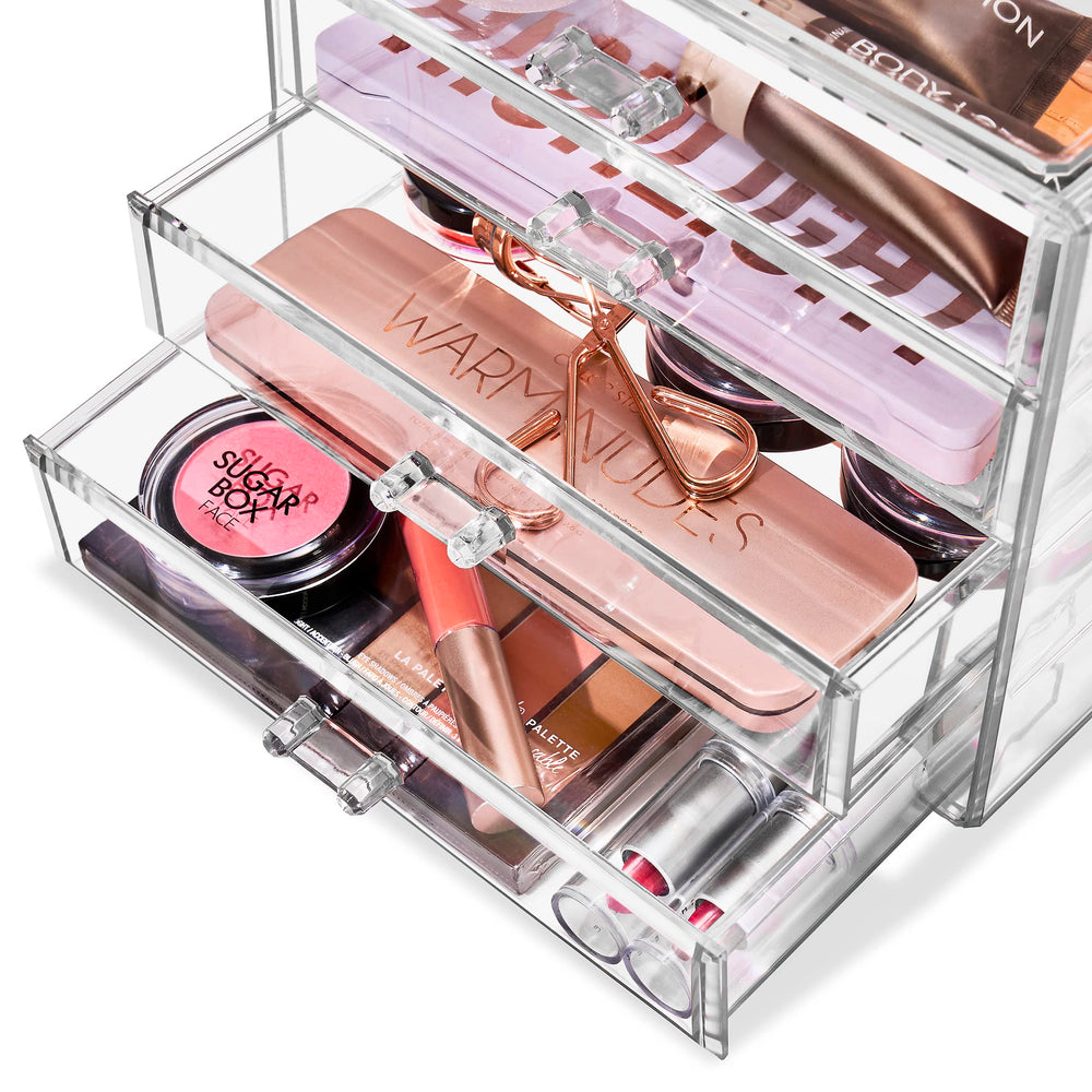 Sorbus vanity countertop display makes compact storage look tidy.