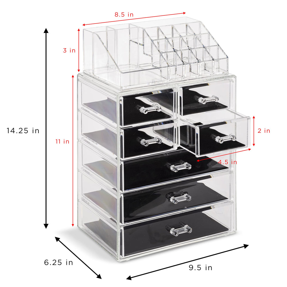 Sorbus vanity storage seven-drawer set neatly holds brushes, lipstick, and jewelry