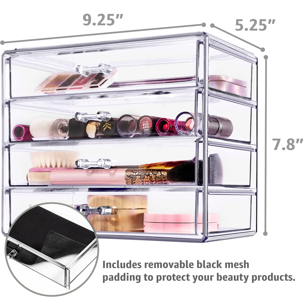 Sorbus wide-drawer makeup storage keeps bulky items neatly arranged on your vanity.
