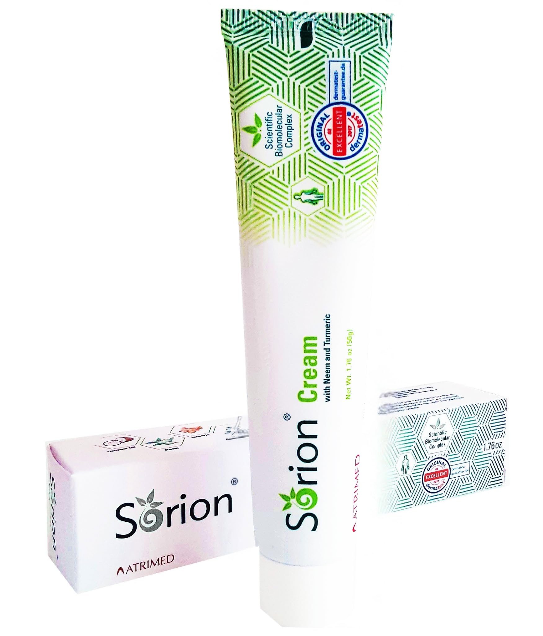 Sorion Cream tube close-up highlighting herbal moisturizer for dry skin
