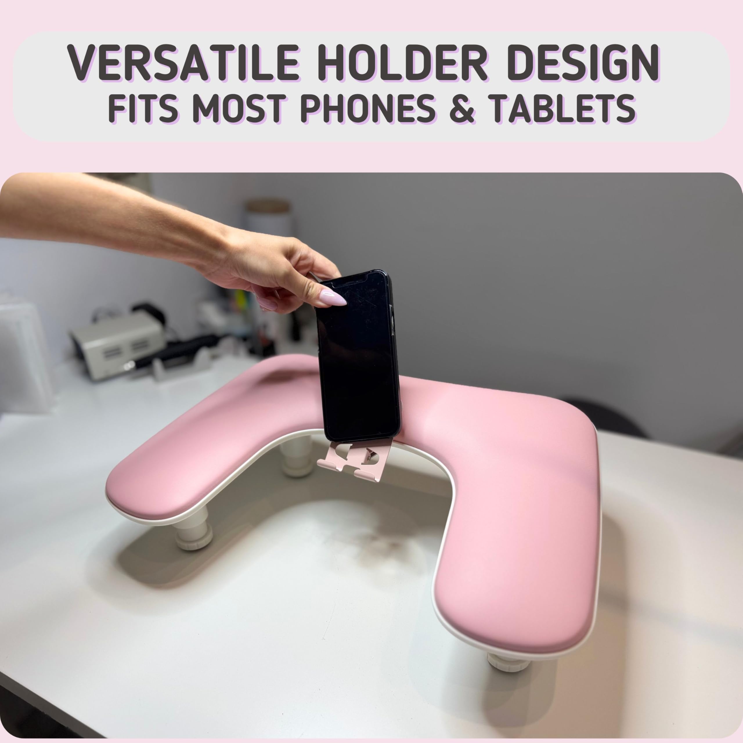 Sorreni adjustable nail arm rest adapts to table height for comfort