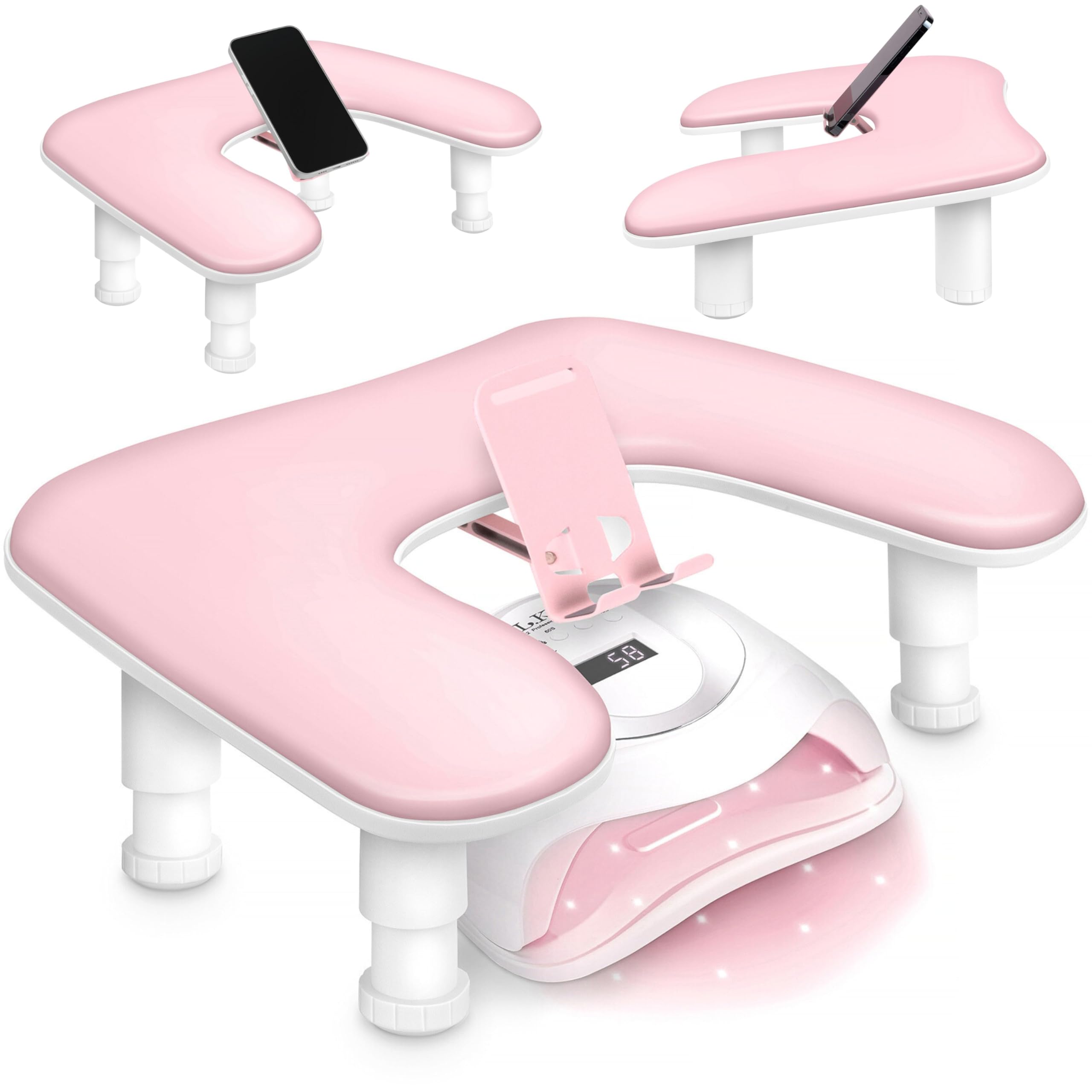 Sorreni u-shaped arm rest nails tech pink provides ergonomic support during manicures