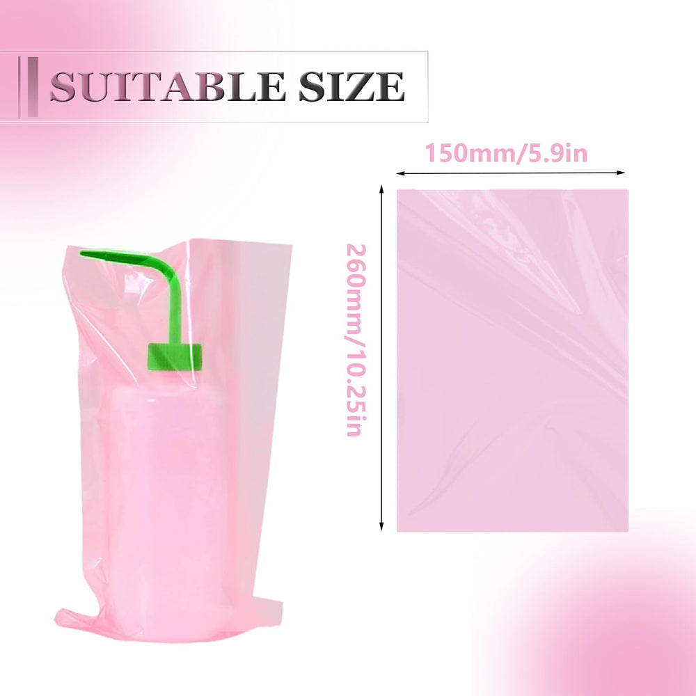 SOTICA pink wash bottle bags closeup reveals clear material for liquid visibility