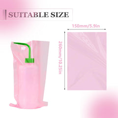 SOTICA pink wash bottle bags closeup reveals clear material for liquid visibility
