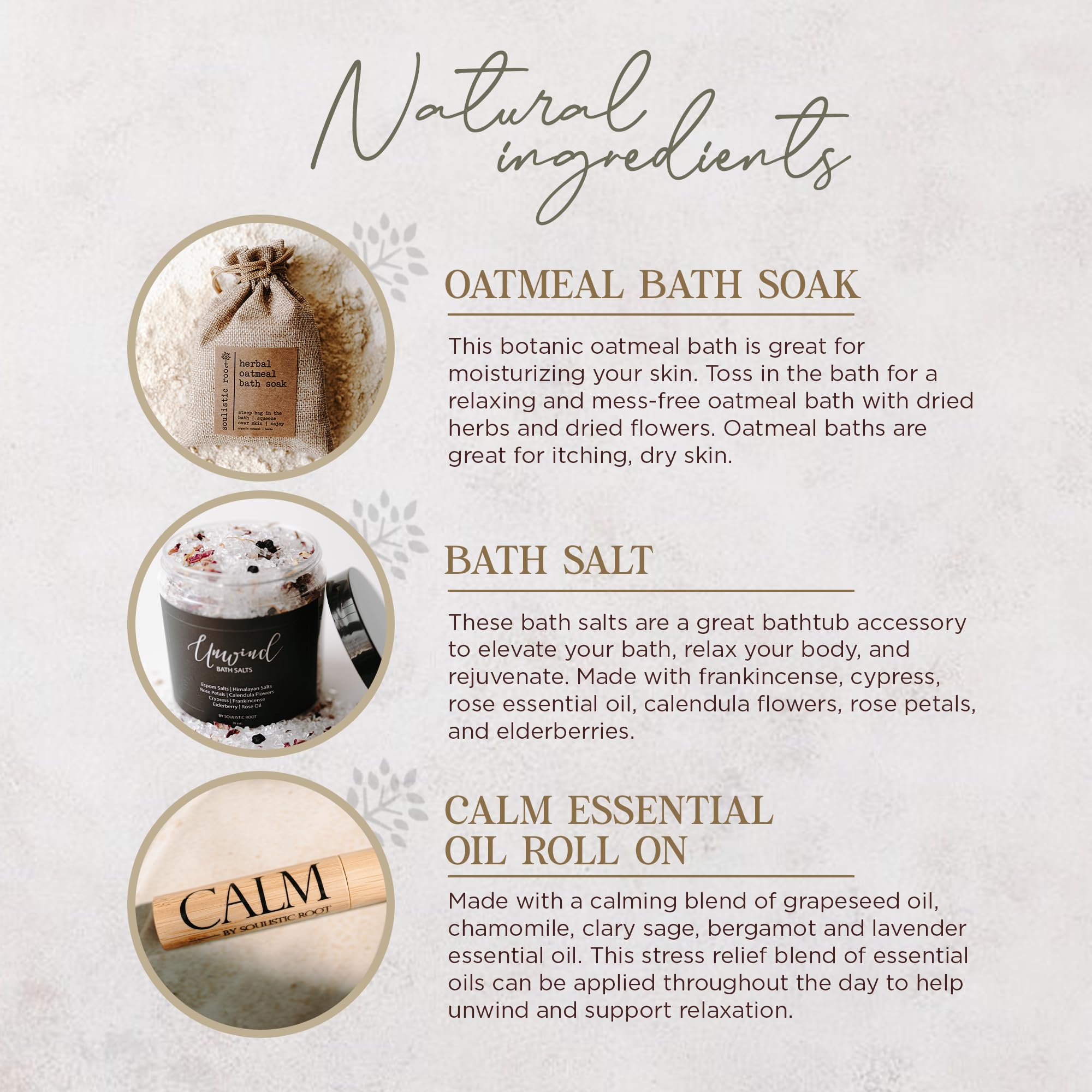 Soulistic Root frankincense and rose petals bath salts for luxurious restoration.