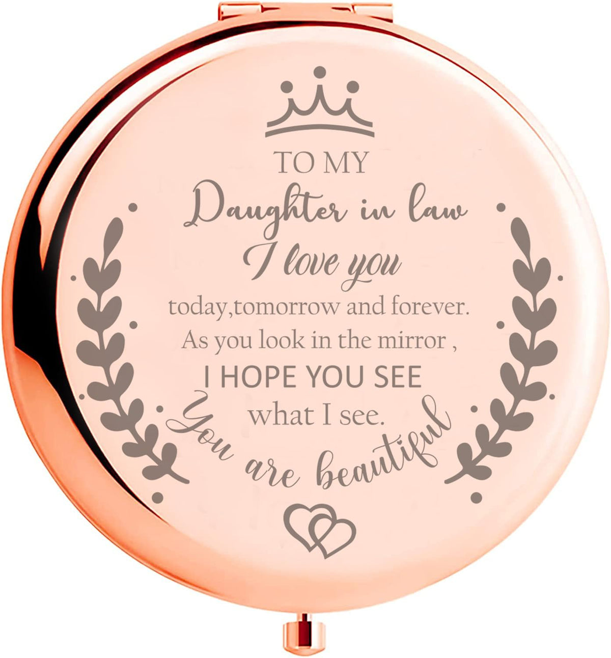 Soulpetals daughter-in-law compact mirror engraved for heartfelt gifting, pocket-sized confidence boost.