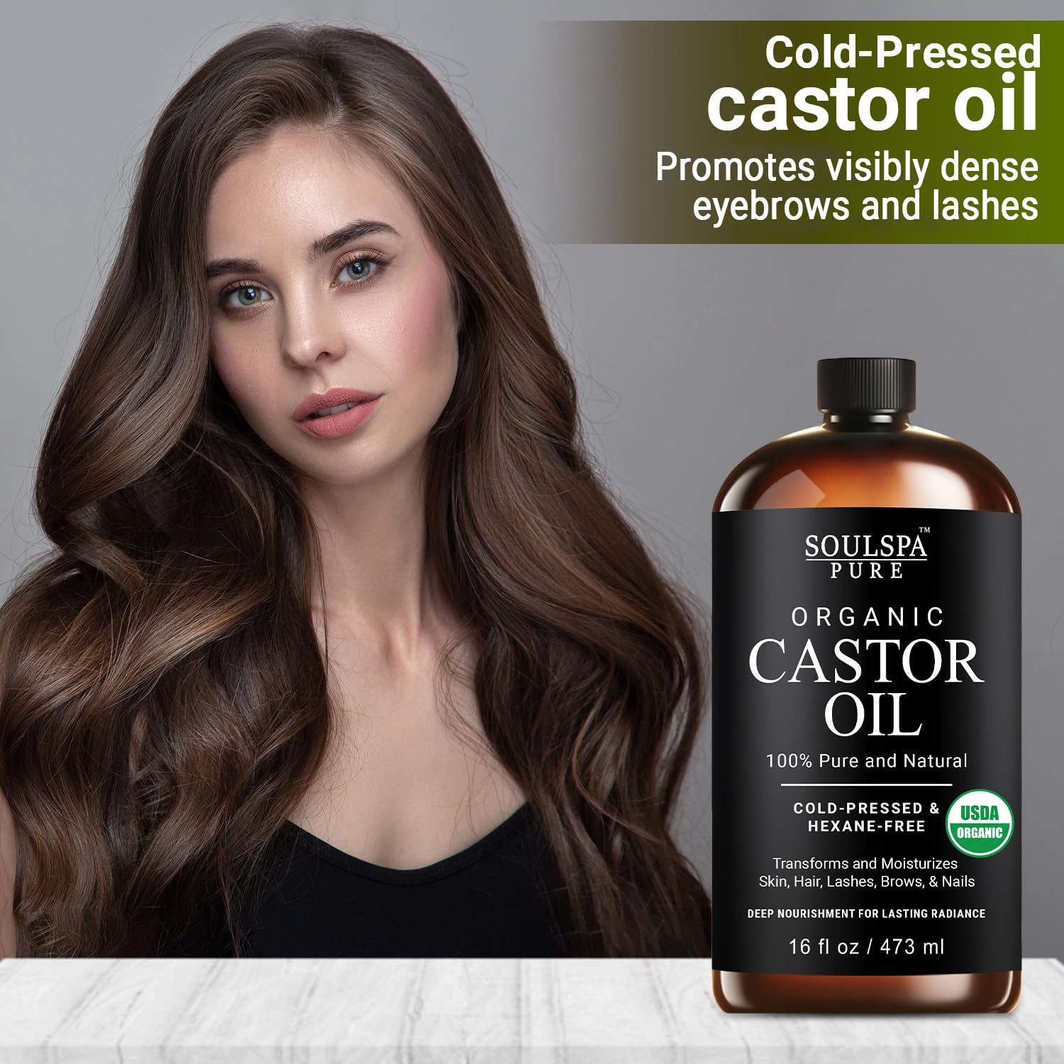 SoulSpa Pure castor oil nourishes face, skin, and nails.