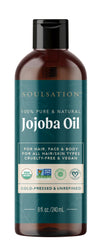SOULSATION Jojoba Oil bottle with pour shows smooth texture for skin and hair care