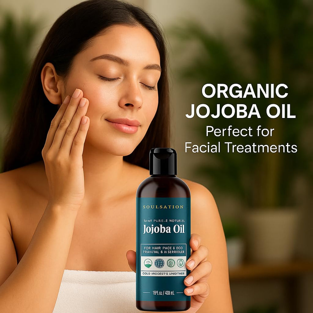 SOULSATION Jojoba Oil label closeup highlights organic non-GMO vegan credentials
