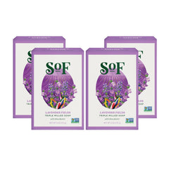 South Of France SoF Lavender Fields bar soap packaging highlighting triple milled formula for lasting cleansing.
