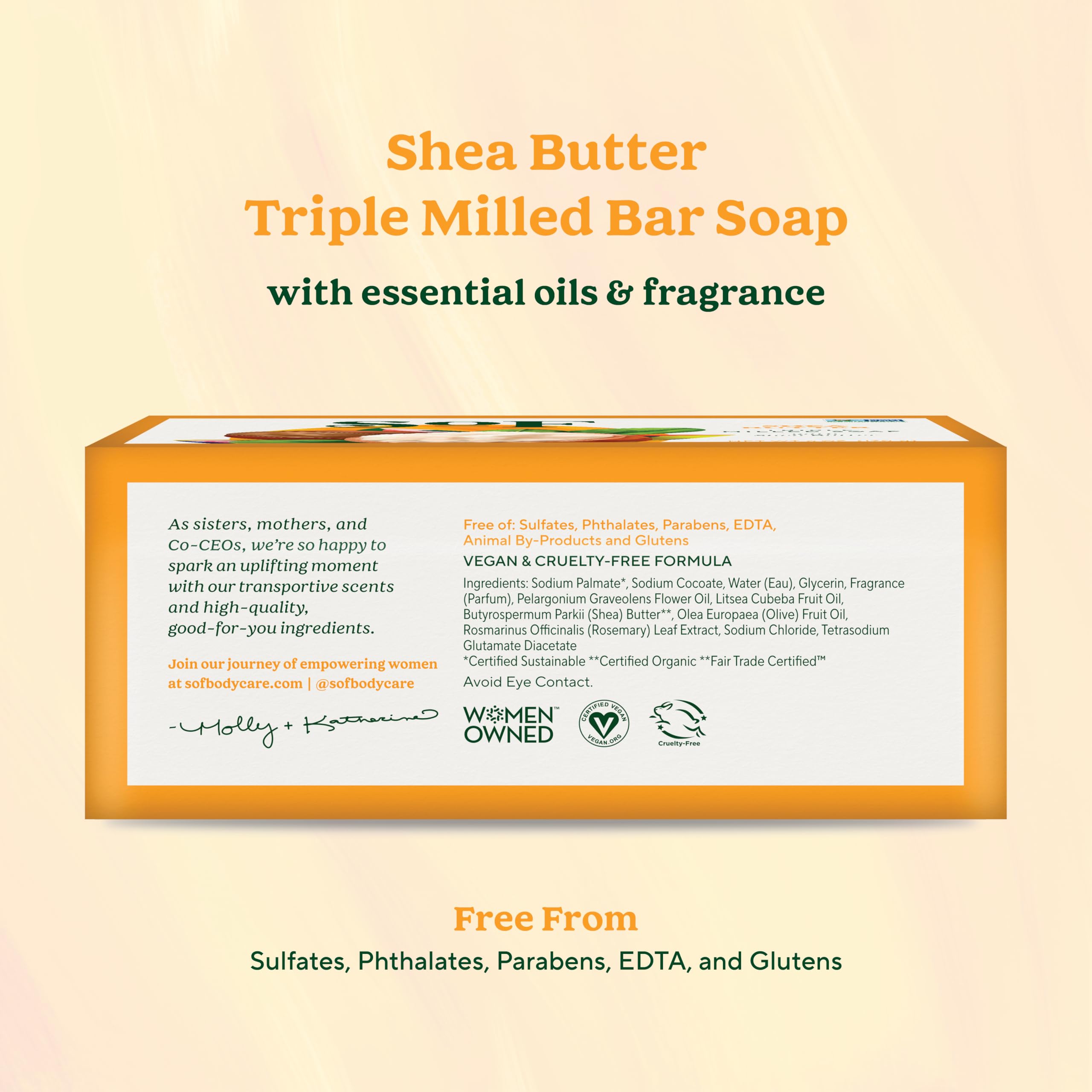 South Of France SoF bar soap with organic shea butter softens skin.