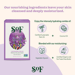 South Of France SoF vegan and non-GMO verified bar soap label.
