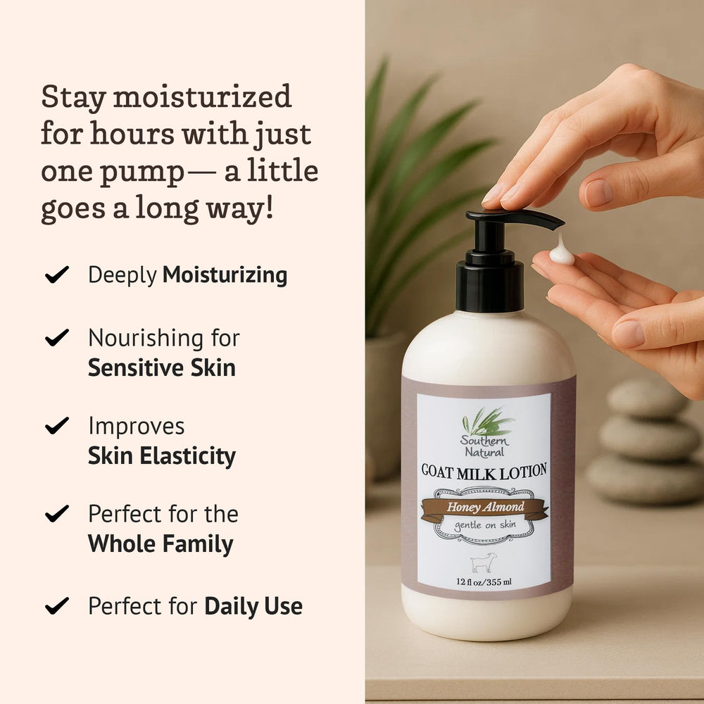Southern Natural Goat Milk Lotion Jojoba Oil formula smooths and nourishes skin on hands and body