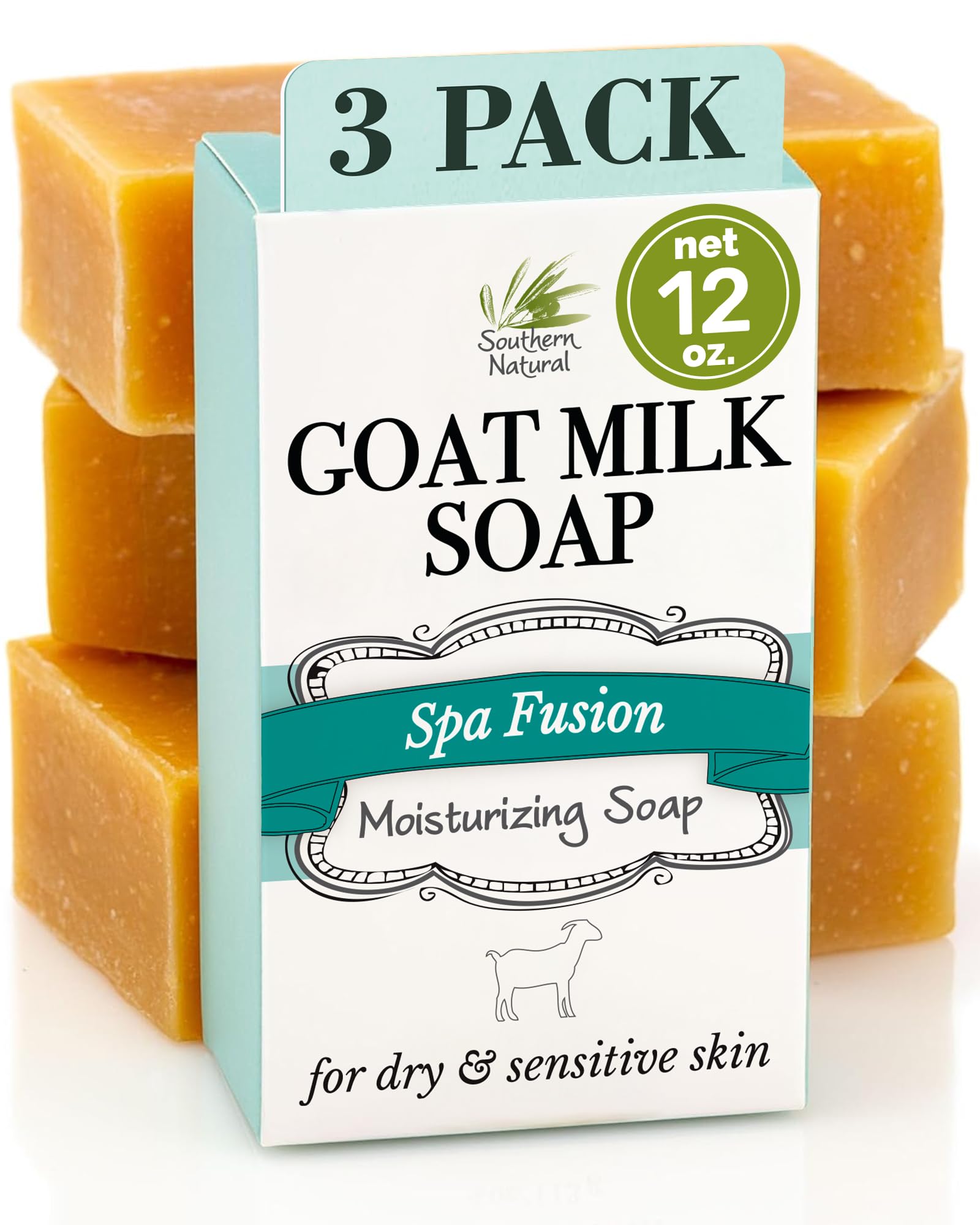 Southern Natural Goat Milk Soap Bar 3-pack for gentle cleansing and hydration.