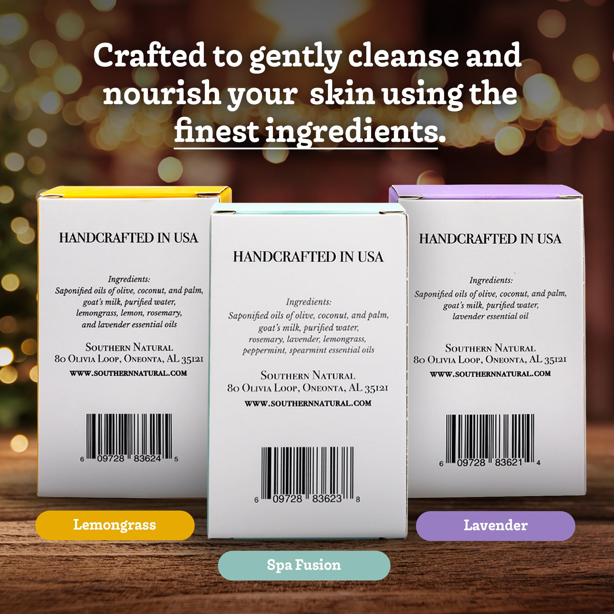 Southern Natural Goat Milk Soap Bars on shelf arranged for daily dry-skin routine