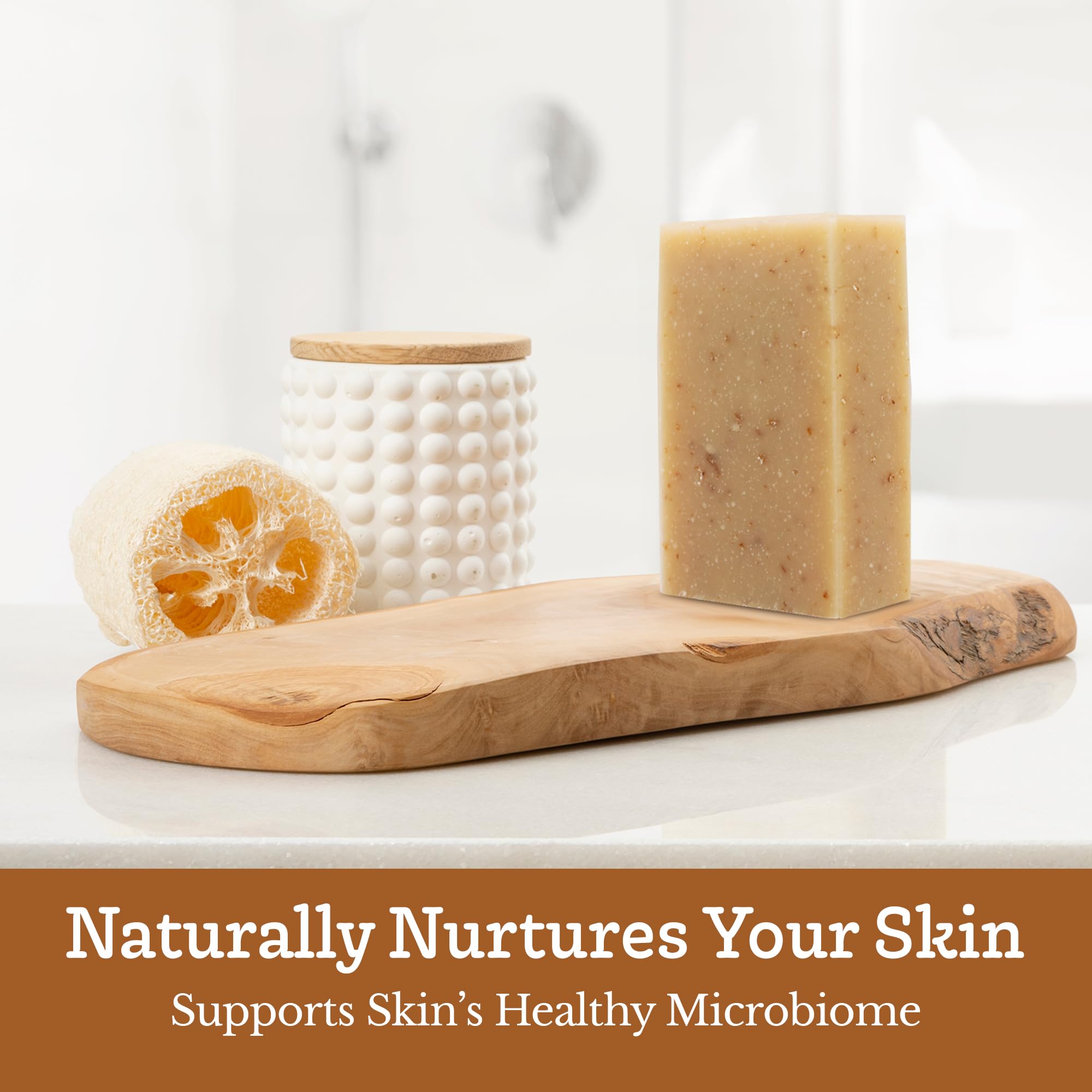 Southern Natural Oatmeal Soap Bar daily-use scene in bathroom.