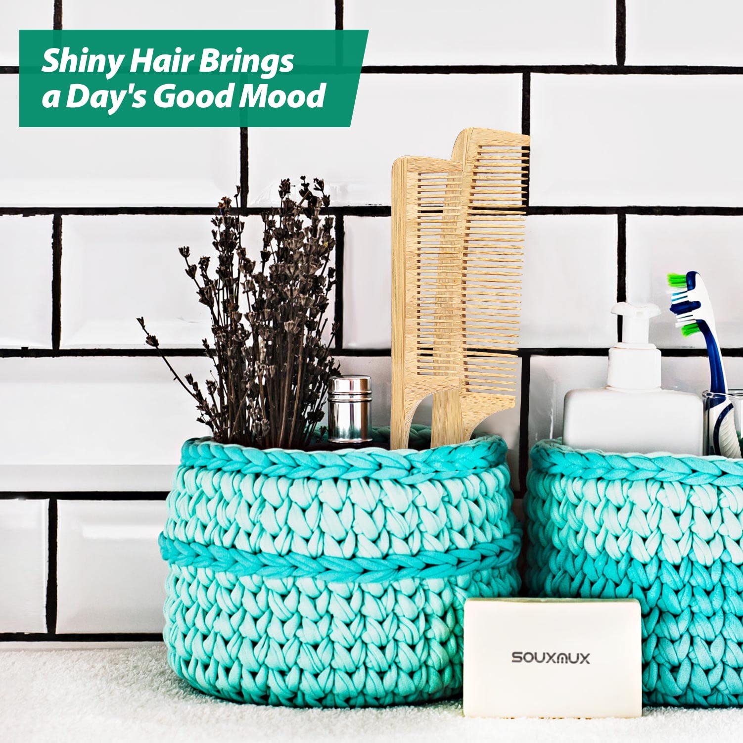 SouxMux bamboo comb set with travel pouch for on-the-go grooming.