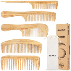 SouxMux wide-tooth bamboo comb detangles knots gently for thick hair.