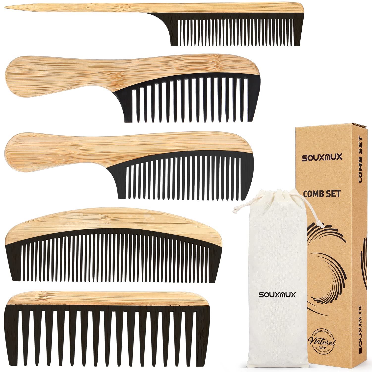 SouxMux bamboo wide-tooth comb glides through thick hair for gentle detangling