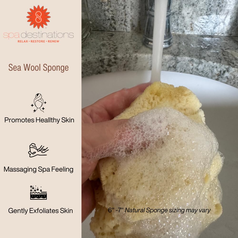 Spa Destinations sea wool sponge in shower with soft exfoliation.