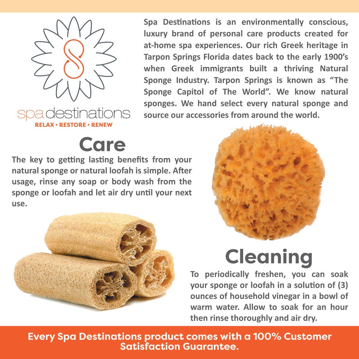 Spa Destinations sea wool sponge wet use for rich lather and quick rinse.