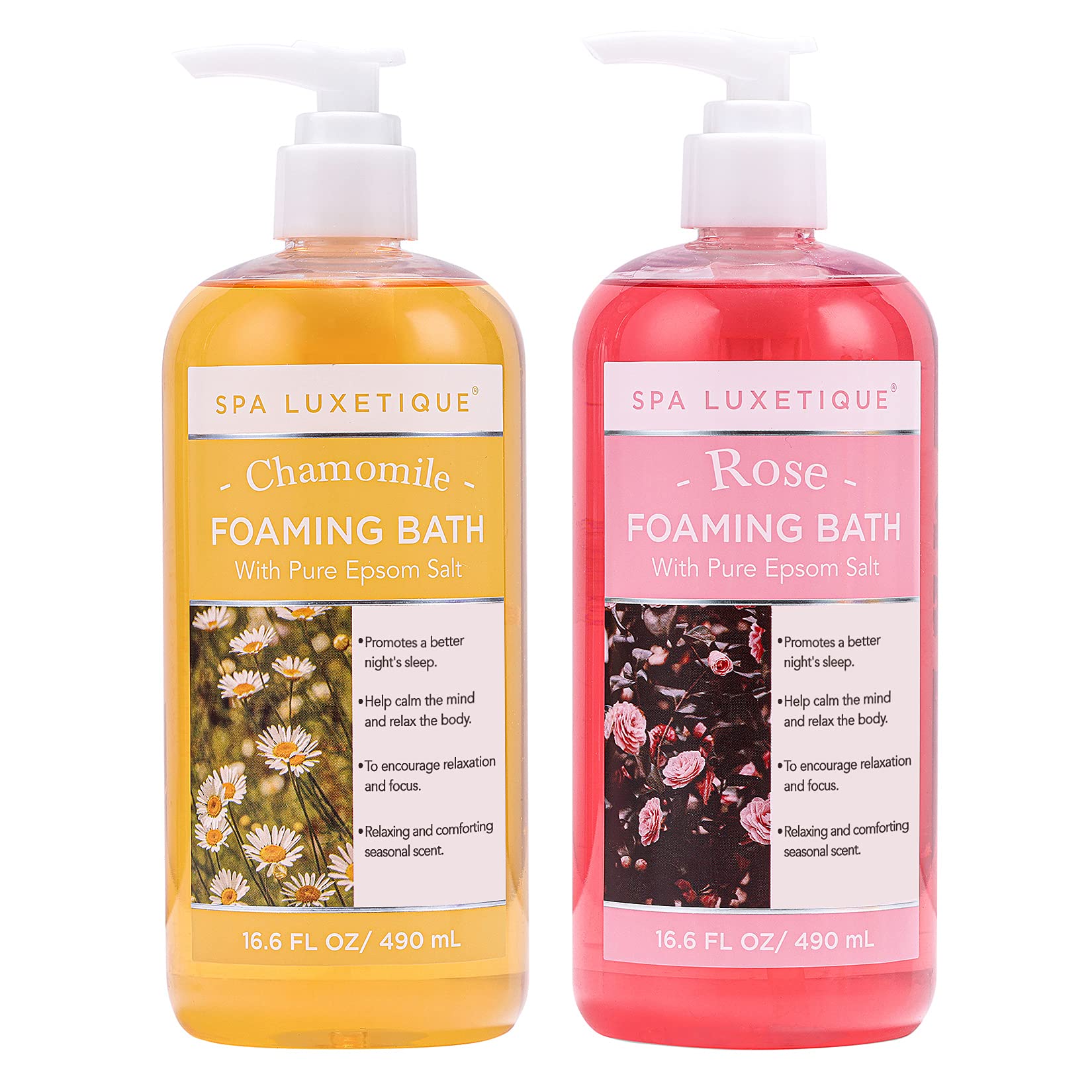 Spa Luxetique baño con burbujas rosa y manzanilla para relajación en casa.