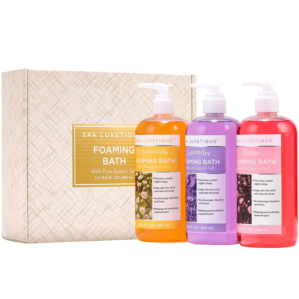 Spa Luxetique ingredients layout highlighting natural formula for skin-hydrating bath