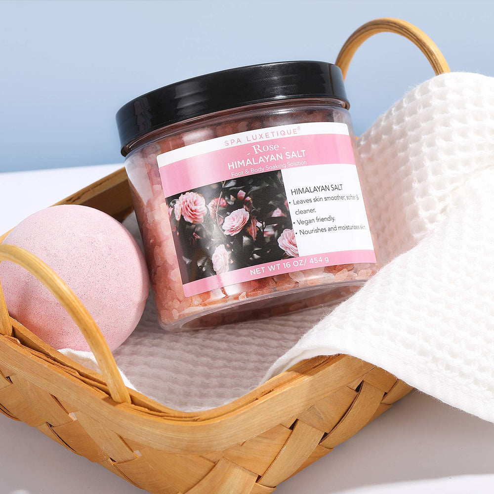 Spa Luxetique chamomile Epsom salts for gentle unwind and relaxation.