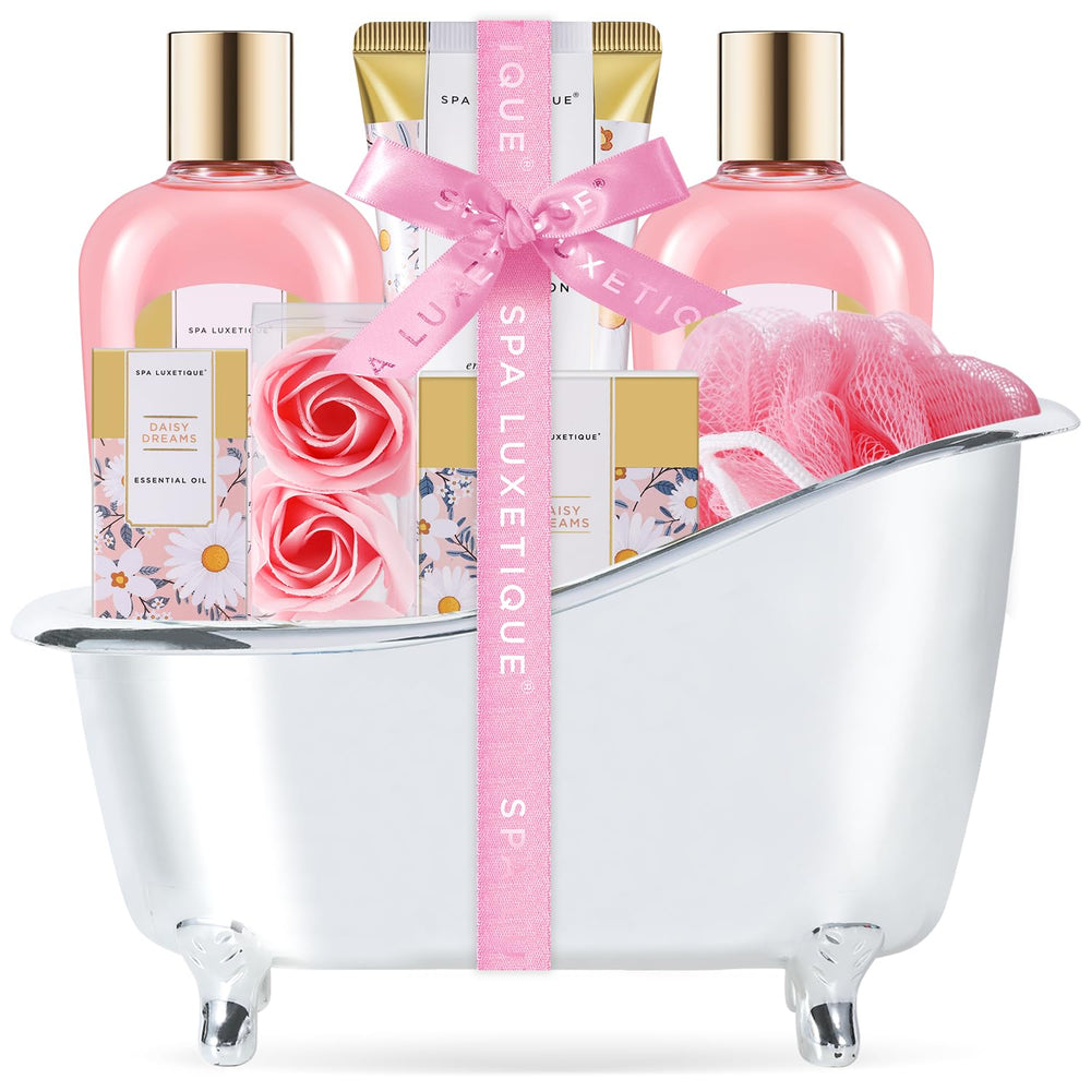 Spa Luxetique Daisy Gift Basket bubble bath for a relaxing stress-free evening