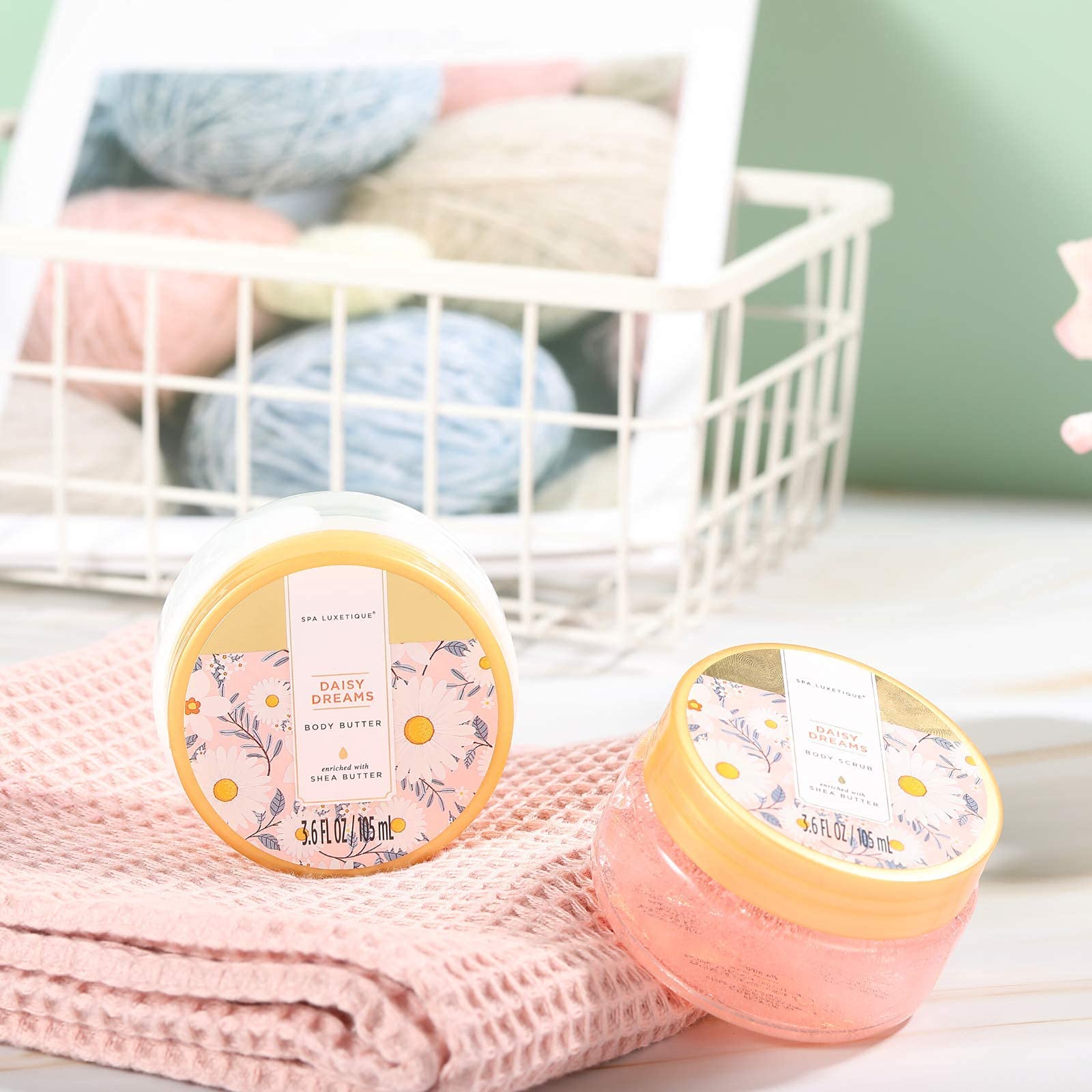 Spa Luxetique gift basket with bath salt for a calming bath experience