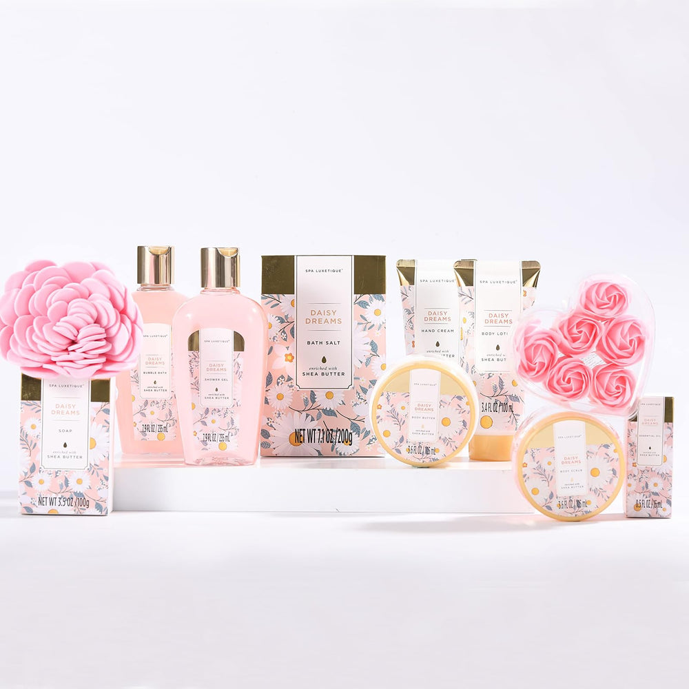 Spa Luxetique gift basket with bubble bath showcasing luxurious foam and relaxation