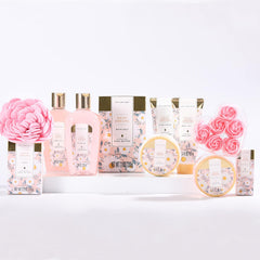 Spa Luxetique gift basket with bubble bath showcasing luxurious foam and relaxation