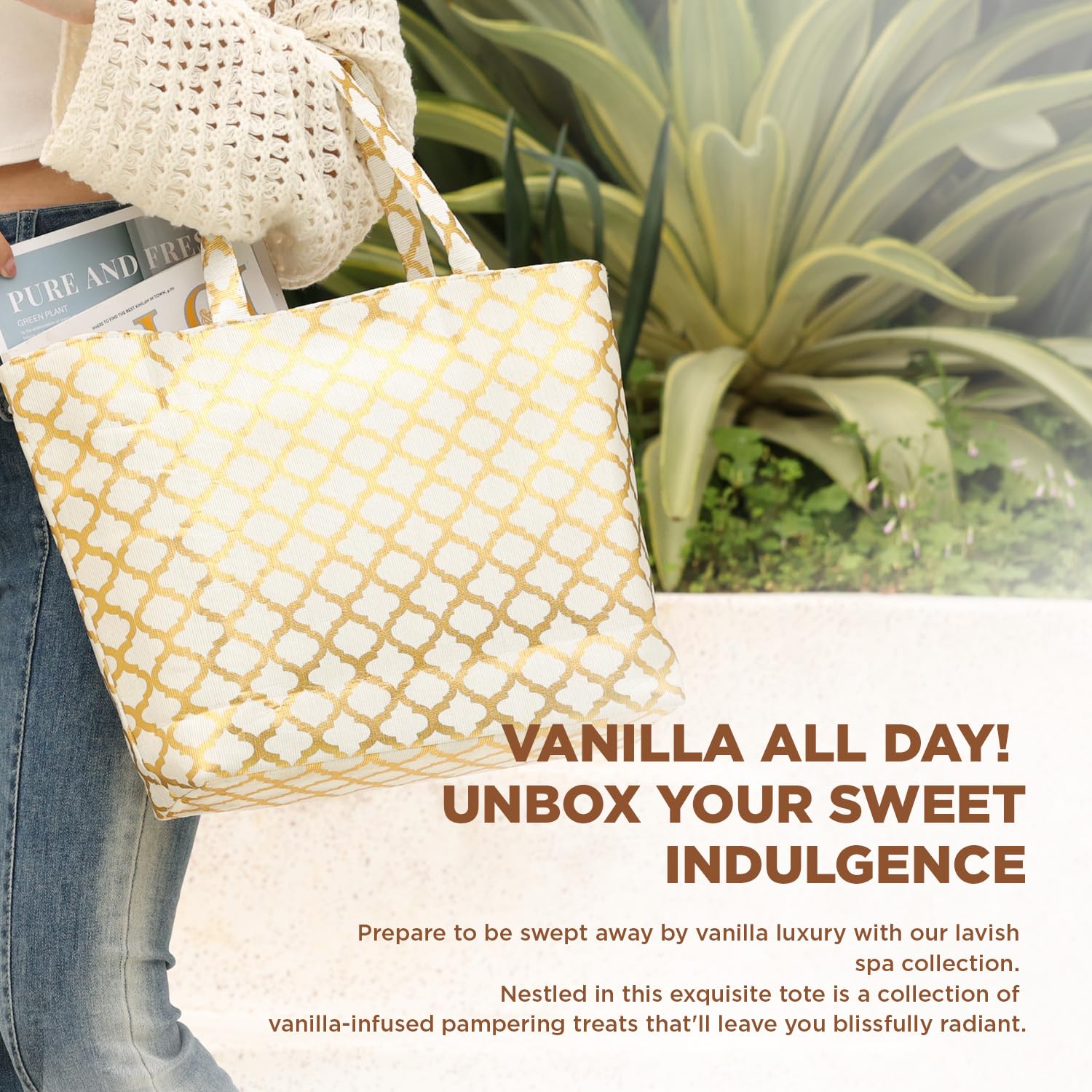 Spa Luxetique assorted bath items with vanilla aroma promising a luxurious routine.