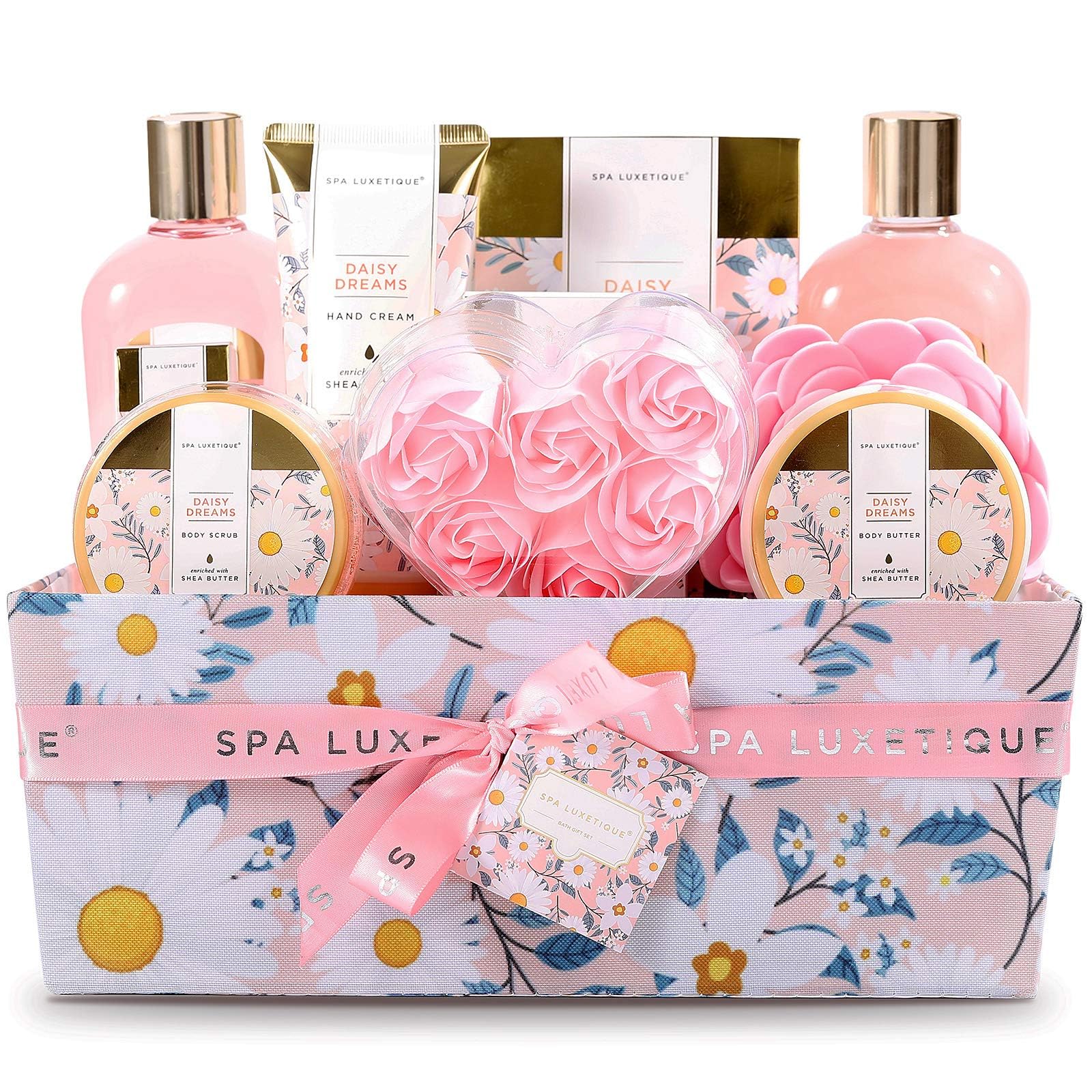 Spa Luxetique gift basket with shower gel for at-home cleansing and pampering ritual