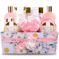 Spa Luxetique gift basket with shower gel for at-home cleansing and pampering ritual